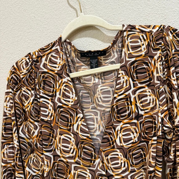 Laundry by Shelli Segal Brown Geometric Print Tie Waist Midi Dress Size Medium - Picture 1 of 7